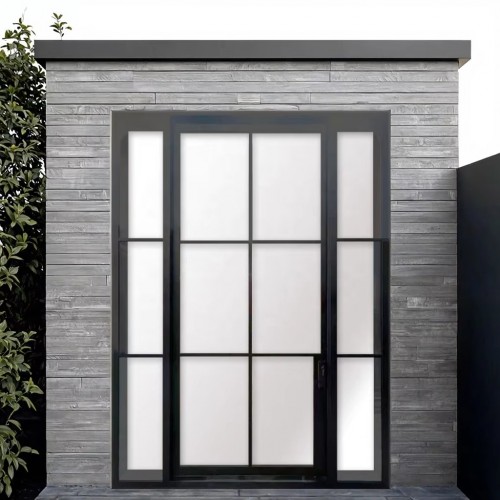 Modern French Design Double Steel Swing Tempered Glass Partition Durable Iron Pivot Door Soundproof for Exterior Interior Use