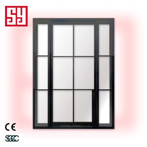 Modern French Design Double Steel Swing Tempered Glass Partition Durable Iron Pivot Door Soundproof for Exterior Interior Use