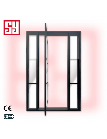 Modern French Design Double Steel Swing Tempered Glass Partition Durable Iron Pivot Door Soundproof for Exterior Interior Use
