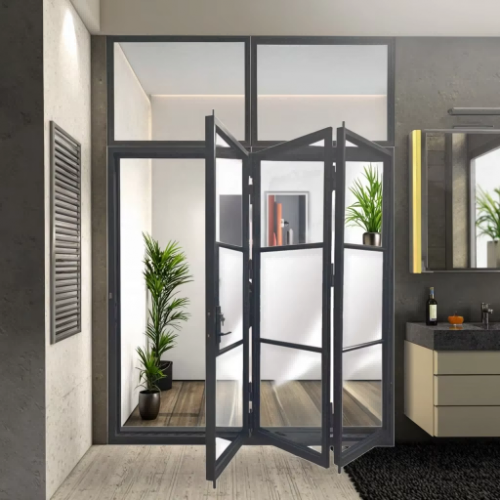 Modern Bi-Fold Glass Door for Living Room Entrance Lattice Design Iron Doors for Courtyard Division