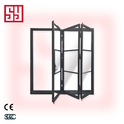 Modern Bi-Fold Glass Door for Living Room Entrance Lattice Design Iron Doors for Courtyard Division