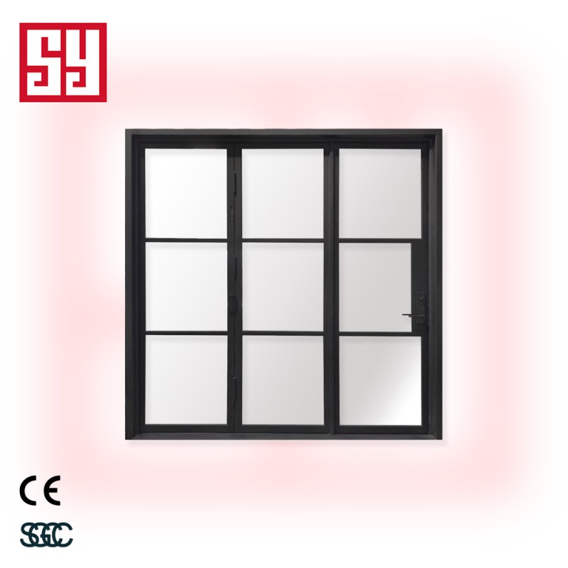 Modern Bi-Fold Glass Door for Living Room Entrance Lattice Design Iron Doors for Courtyard Division