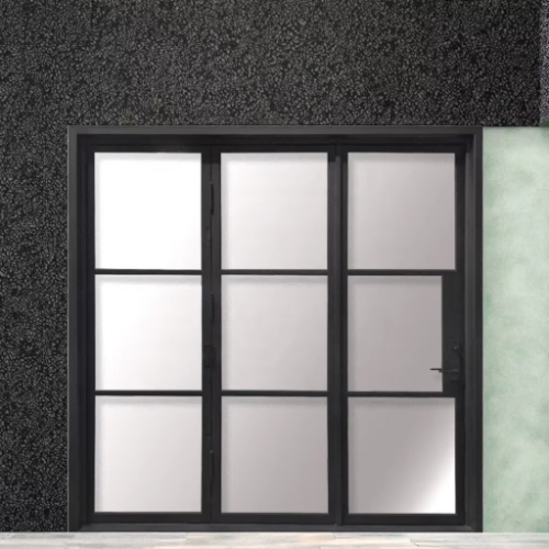 Modern Bi-Fold Glass Door for Living Room Entrance Lattice Design Iron Doors for Courtyard Division