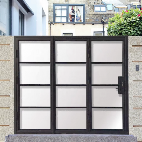 Modern Bi-Fold Glass Door for Living Room Entrance Lattice Design Iron Doors for Courtyard Division