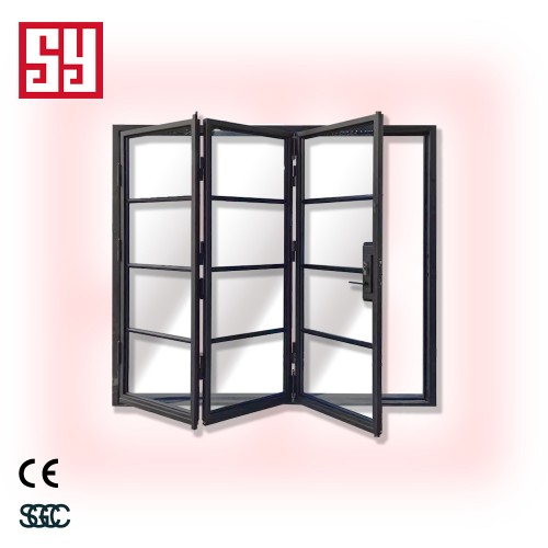 Modern Bi-Fold Glass Door for Living Room Entrance Lattice Design Iron Doors for Courtyard Division