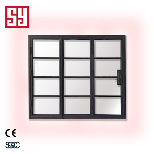 Modern Bi-Fold Glass Door for Living Room Entrance Lattice Design Iron Doors for Courtyard Division