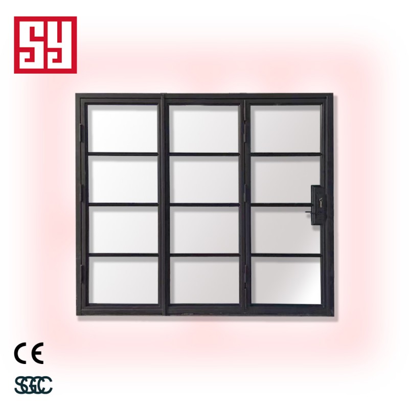 Modern Bi-Fold Glass Door for Living Room Entrance Lattice Design Iron Doors for Courtyard Division