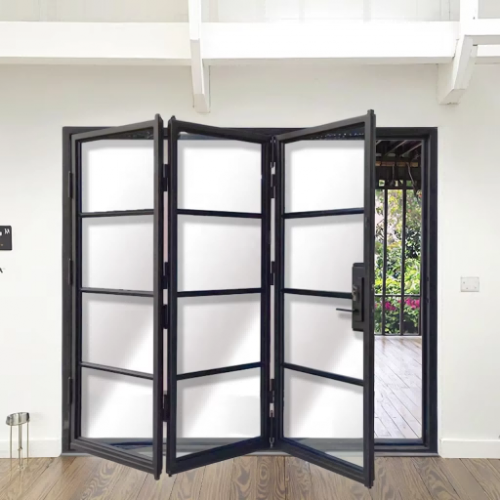 Modern Bi-Fold Glass Door for Living Room Entrance Lattice Design Iron Doors for Courtyard Division