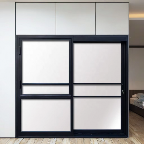 Customizable Minimalist Wrought Iron Bedroom Sliding Door Matt Black Finish Steel Construction SY Interior Panoramic Design