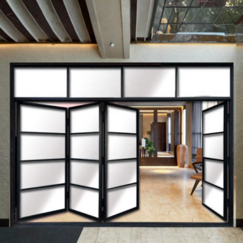 Modern French Bi-Fold Steel Doors with Sound Insulation Glass Fiberglass Lower Track for Entry or Hotels French Finish Surface