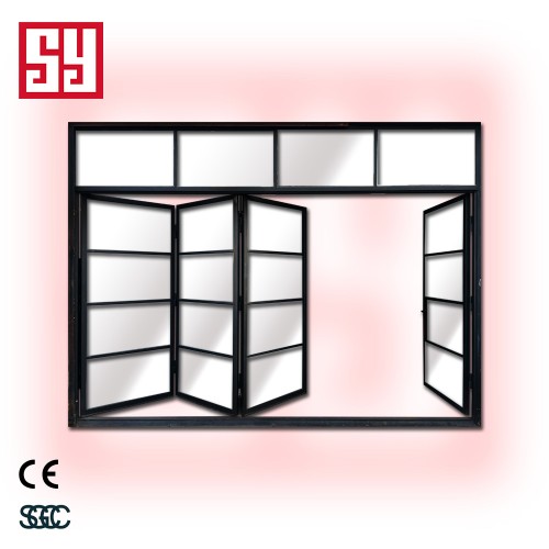 Modern French Bi-Fold Steel Doors with Sound Insulation Glass Fiberglass Lower Track for Entry or Hotels French Finish Surface