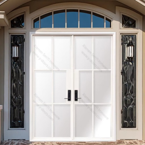 Custom Modern Wrought Iron Entry Doors High Quality Steel Construction with Decorative Features