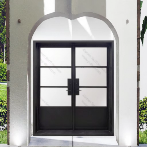 Popular SY Double-Door Swing Open Minimalist Steel French Style Matt Black Interior Wrought Iron Glass Bedroom Graphic Design