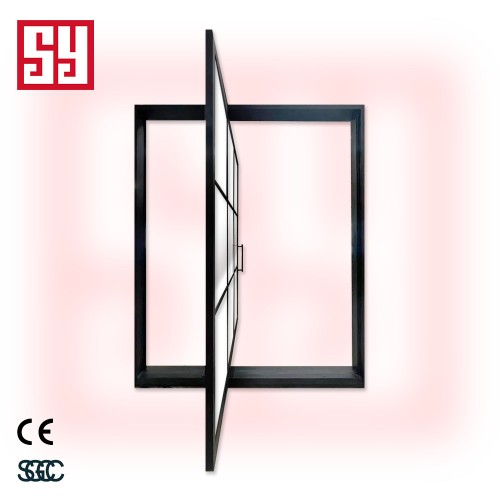Luxury Modern Square Pattern Wrought Iron Swing Style Fiberglass Glass Pivot Doors European-Style Interior Wrought Iron