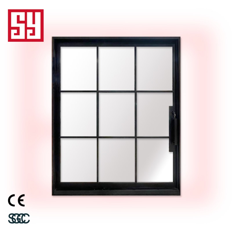 Luxury Modern Square Pattern Wrought Iron Swing Style Fiberglass Glass Pivot Doors European-Style Interior Wrought Iron