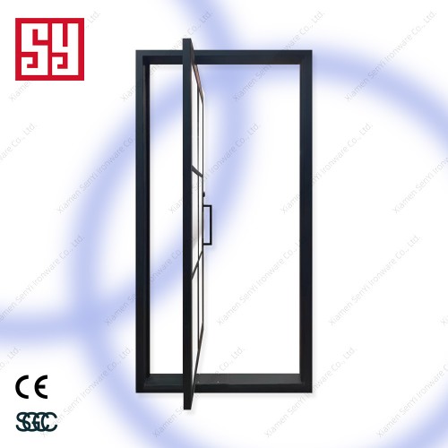 Modern Iron Tempered Glass Pivot Door Windproof Finished for Office Kitchen Balcony Office Decorative Partition