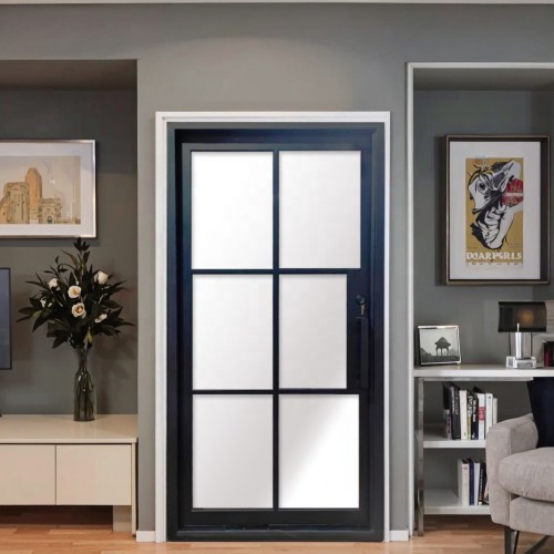 Modern Clear Glass Pivot Doors Single & Double Tempered with Wrought Iron Finish for Interior & Exterior Use for Apartment