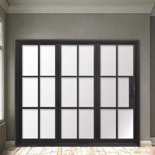 French Style Bi-Fold Iron Interior Entry Door Easy Foldable Windproof Finish CE Certified Glass Iron Sliding Bathroom Door Malls