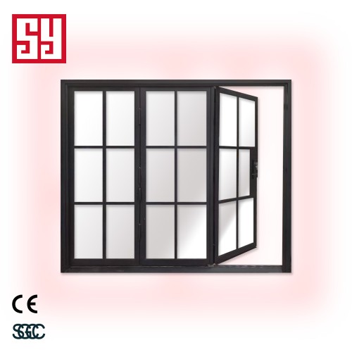 French Style Bi-Fold Iron Interior Entry Door Easy Foldable Windproof Finish CE Certified Glass Iron Sliding Bathroom Door Malls