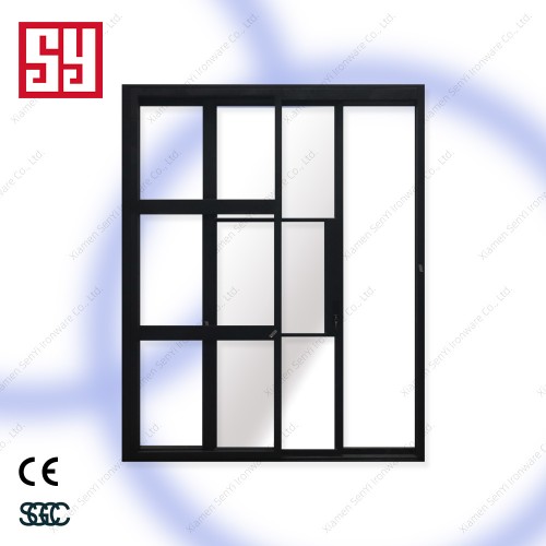 Minimalist Wrought Iron Steel Panoramic Sliding Door Customizable Size with Matt Black Finish SY Interior