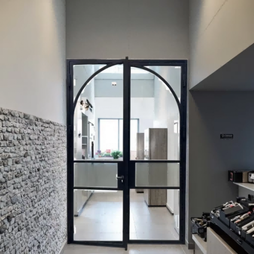 Square Double French Steel Customized Swing Graphic Design Steel Glass Door Modern Entry Doors Steel Windows Exterior