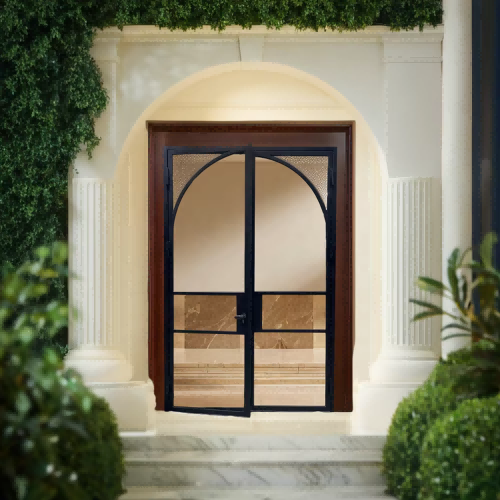 Square Double French Steel Customized Swing Graphic Design Steel Glass Door Modern Entry Doors Steel Windows Exterior