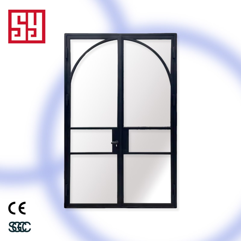 Square Double French Steel Customized Swing Graphic Design Steel Glass Door Modern Entry Doors Steel Windows Exterior