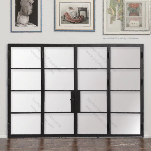 Modern Wrought Iron and Glass Home Office Door Swing Graphic Design Foldable and Opening Feature Durable and Stylish