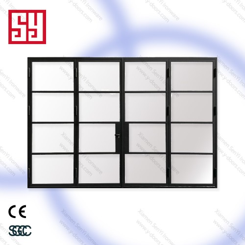 Modern Wrought Iron and Glass Home Office Door Swing Graphic Design Foldable and Opening Feature Durable and Stylish