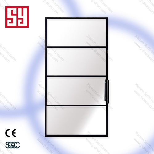 Modern Frosted Tempered Glass Interior Wrought Iron Sliding Door Hardware Carbon Steel Handle Easy Office Buildings Hotels