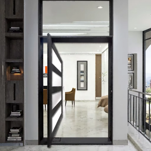 Modern French-Style Wrought Iron Pivot Bathroom Door Handled Glass with Manual Lock for Bedroom Apartment or Exterior Use