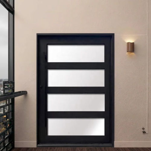 Modern French-Style Wrought Iron Pivot Bathroom Door Handled Glass with Manual Lock for Bedroom Apartment or Exterior Use