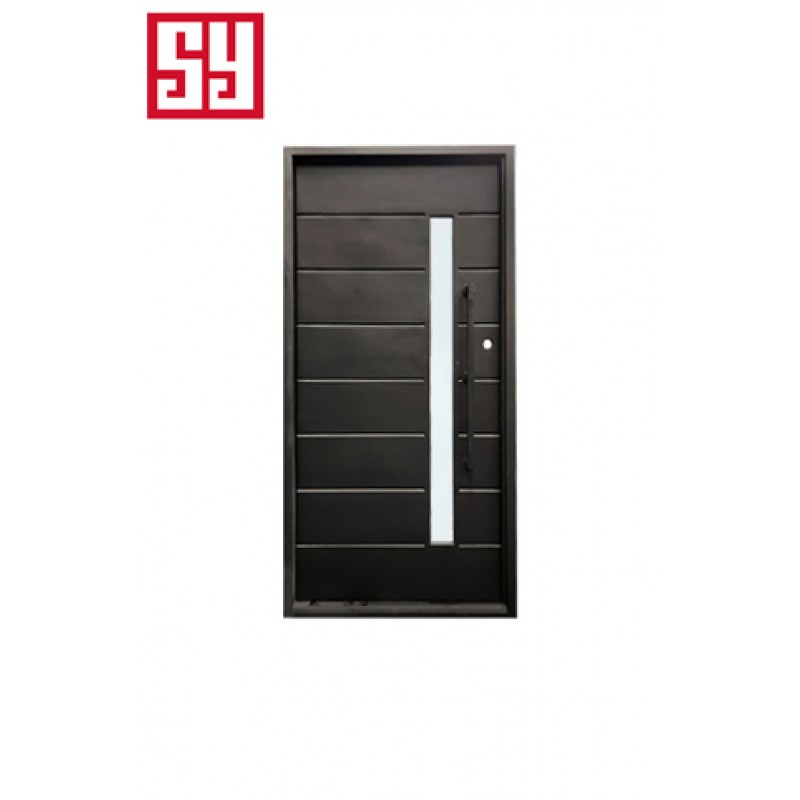 Modern Customized French Style Wrought Iron Entry Door Luxury Interior Design Steel Material Finished Surface Swing Push Pull