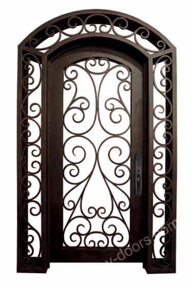 Single Wrought Iron Door with sidelight transom SY-SR-M6015-ETEP