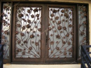 Sqaure sidelight Hand forged wrought iron double entry door SY-DR-M6023-STSP